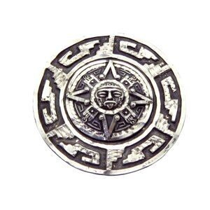 Vintage Sterling Silver Mexico Aztec Mayan Celestial Sun Calendar Pendant Brooch
